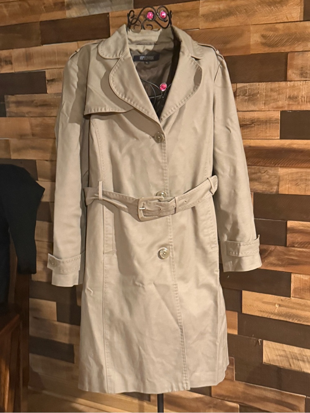 Kenneth Cole Reaction Beige Trench Coat Jacket Belted Cotton Blend Women's XL
